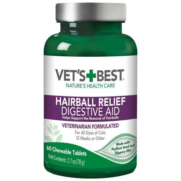 Vet's + Best Natural Health Care Hairball Relief Digestive Aid Chewable Tablets - 60 CT