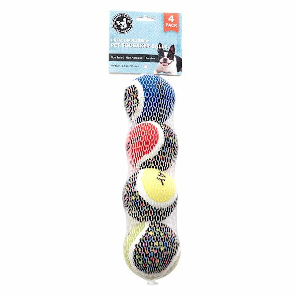 4-Pack Premium Rubber Pet Squeaker Balls, Medium