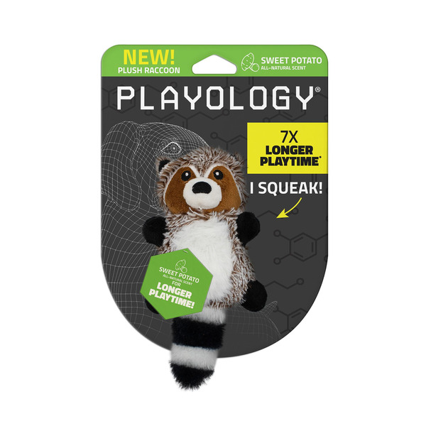 Playology Sweet Potato Scent Racoon Squeaker Plush Dog Toy, Large - Brown