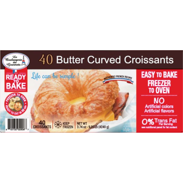 Frozen La Boulangerie des Gourmets - 40 Butter Curved Croissants - 40 Ct