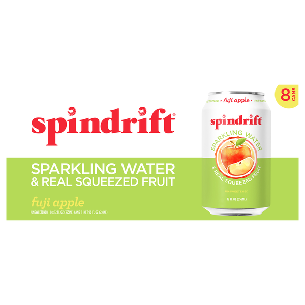 Spindrift Sparkling Water, & Real Squeezed Fruit, Fuji Apple
