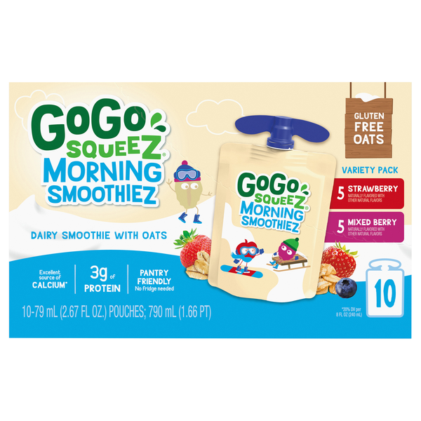 GoGo Squeez Morning Smoothiez, Strawberry/Mixed Berry, Variety