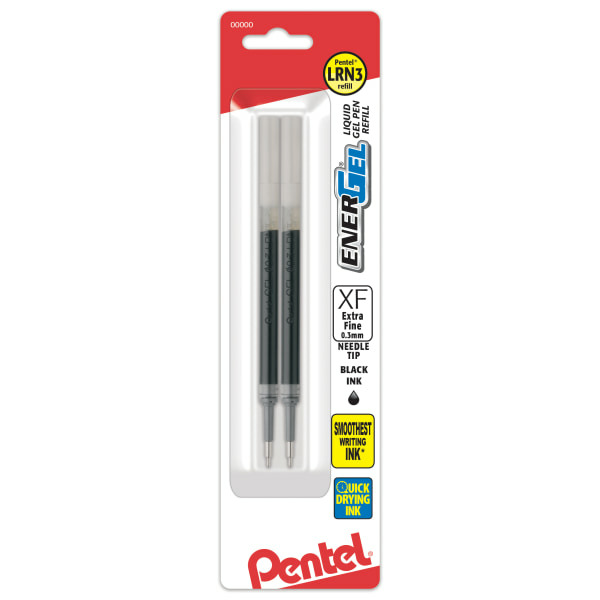 Pentel LRN3BP2A 0.3mm Needle Tip Black EnerGel Refills