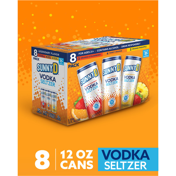 SunnyD Vodka Seltzer Core Flavor Variety Pack, 8 pack of 12oz slim