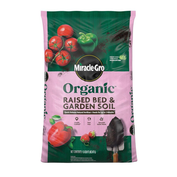 Miracle-gro Organic Raised Bed And Garden Soil 1.5 Cu. Ft. With Quick Release Natural Fertilizer, Peat Free, Omri Listed