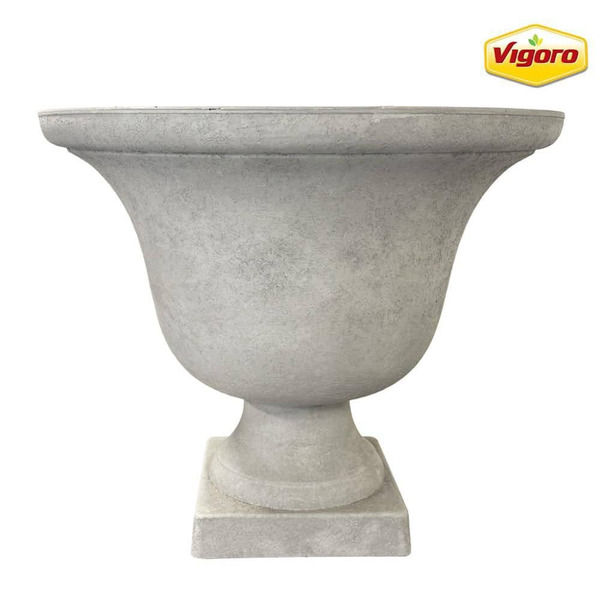 Vigoro Elise Large White Resin Lightweight Urn Planter With Optional Drainage Hole (17.75 In. L X 17.75 In. W X 15 In. H)