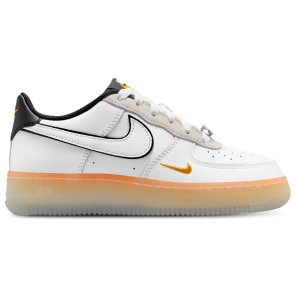 Nike Boys' Air Force 1 FL2 Grade School Basketball Shoes, Size 7 - White/Black/Orange