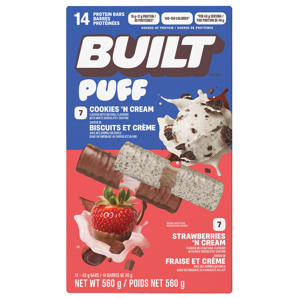 BUILT Cookies 'N Cream & Strawberries 'N Cream Puff Protein Bars
