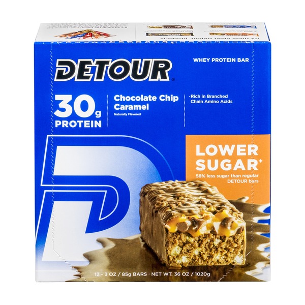 Detour 30g Protein Whey Protein Bar Lower Sugar Chocolate Chip Caramel