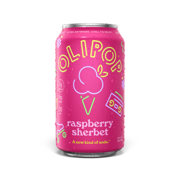 OLIPOP 6g Fiber Prebiotic Soda, Raspberry Sherbet, Shelf Stable
