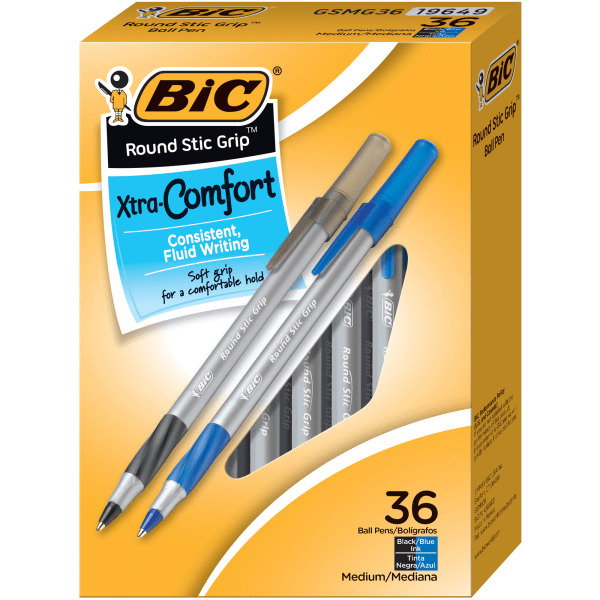 BIC Assorted Barrels Round Stic Grip Xtra-Comfort Ballpoint Pens - Assorted Ink Colors - 1.2mm Medium Point