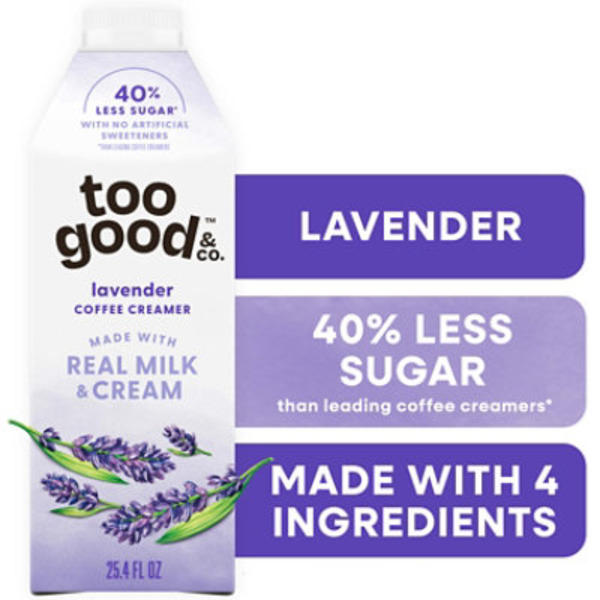 Too Good & Co. Lavender Coffee Creamer, Flavored Creamer Made with Real Milk and Cream, Tastes Great in Iced Coffee and Cold Brew, 25.4 fl oz