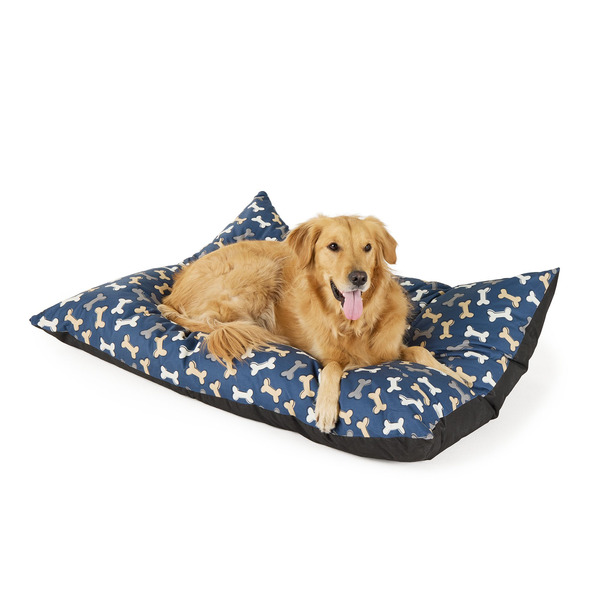 Top Paw Bone Print Pillow Bed, L/XL - Navy