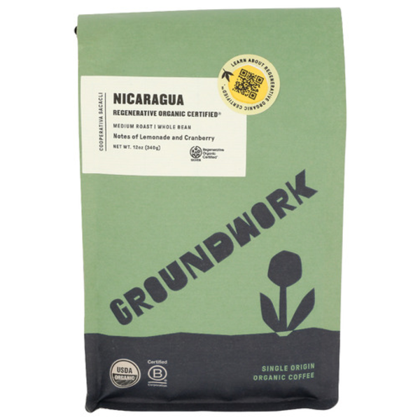 Groundwork Coffee Organic Nicaragua Medium Roast Whole Bean Coffee