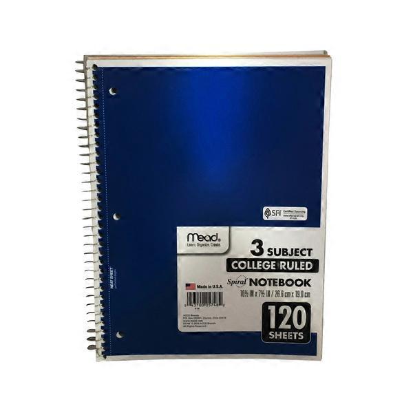 mead spiral 3 subjects college ruled notebook 120 ct from lowes college rule notebook paper