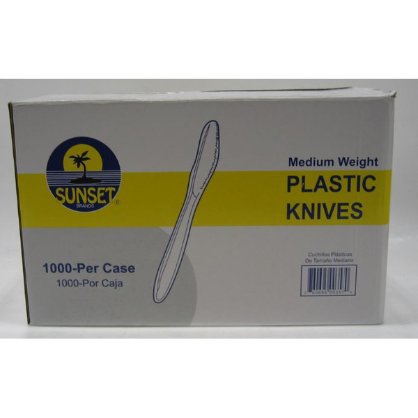 Sunset - White Medium Weight Plastic Knives - 1000 ct