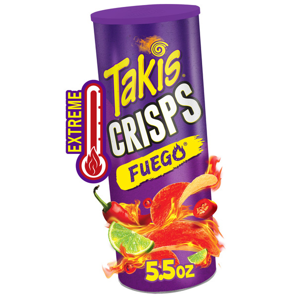 Takis Fuego Crisps 5.5 oz Sharing Size Can, Hot Chili Pepper & Lime Flavored Extreme Spicy Potato Crisps