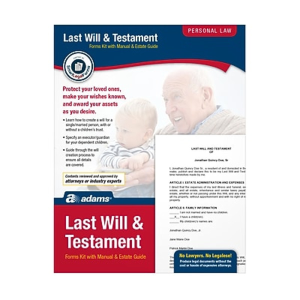 Adams ABF K307 11.69" x 8.88" x 0.38" Last Will & Testament Forms Kit With Manual