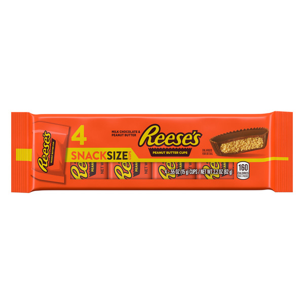 Reese's Milk Chocolate Snack Size Peanut Butter Cups, Candy Packs, .55 oz (4 Count)