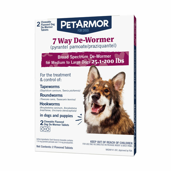 Pet Armor 7 Way De-Wormer for Dogs, Medium and Large (25.1-200 lbs), Flavored Chewables