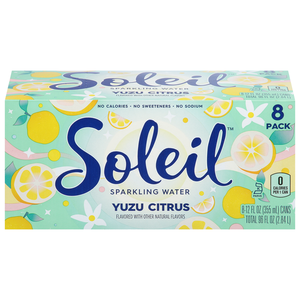 Soleil Sparkling Water, Yuzu Citrus, 8 Pack