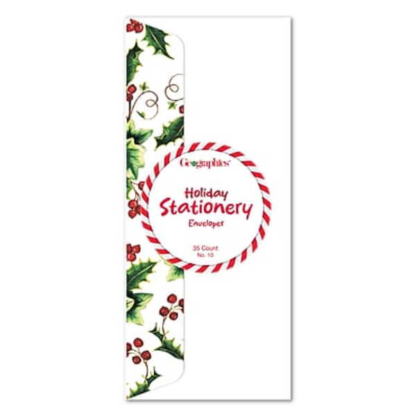 GE ographics Holly & Ivy Holiday No. 10 Envelopes