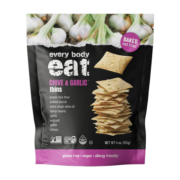Every Body Eat Chive & Garlic Snack Thin Crackers, Gluten Free, Vegan