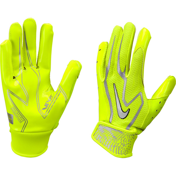 Nike Youth Vapor Jet 9.0 Football Gloves, L - Volt & Metallic Silver