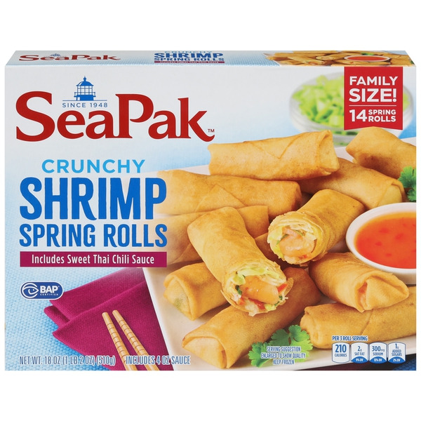 SeaPak Shrimp Spring Rolls with Sweet Chili Sauce, Easy to Bake