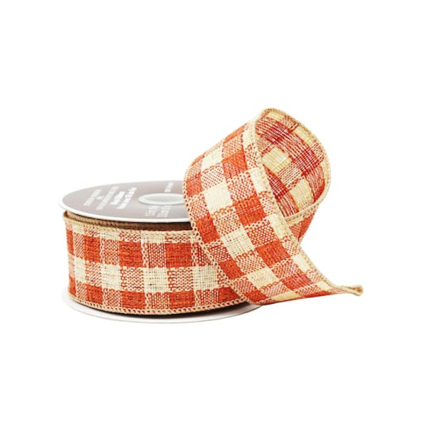 Celebrate It Orange Plaid Check Wired Ribbon