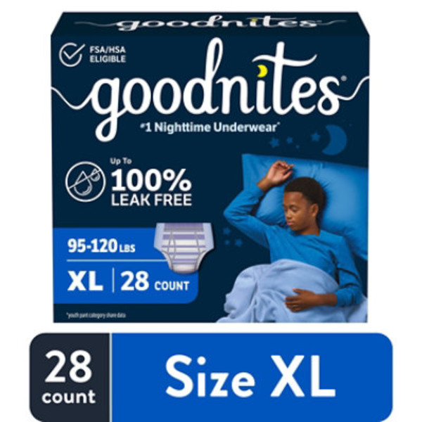 Goodnites Boys' Nighttime Bedwetting Underwear, Size Extra Large (95-120 lbs)