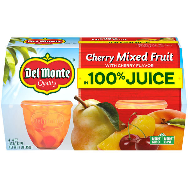 Del Monte Cherry Mixed Fruit in Cherry Flavored 100% Juice Plastic