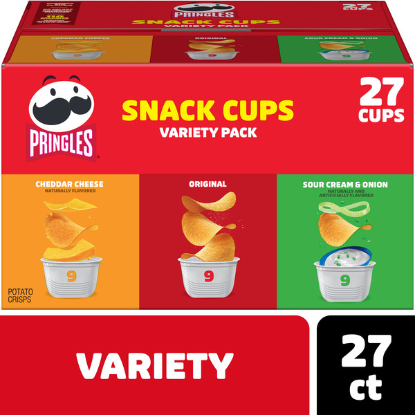 Pringles Snack Cups Variety Pack Potato Crisps Chips, Lunch Snacks, Snack Stacks, 27 Count