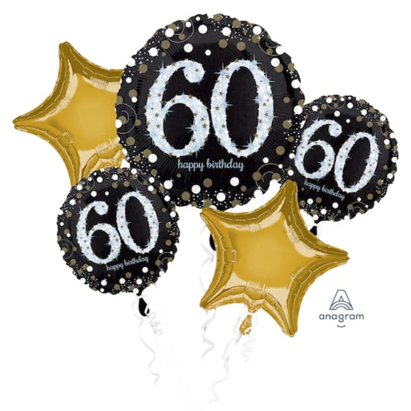 Anagram INFLATED Sparkling Birthday 60 Foil Balloon Bouquet
