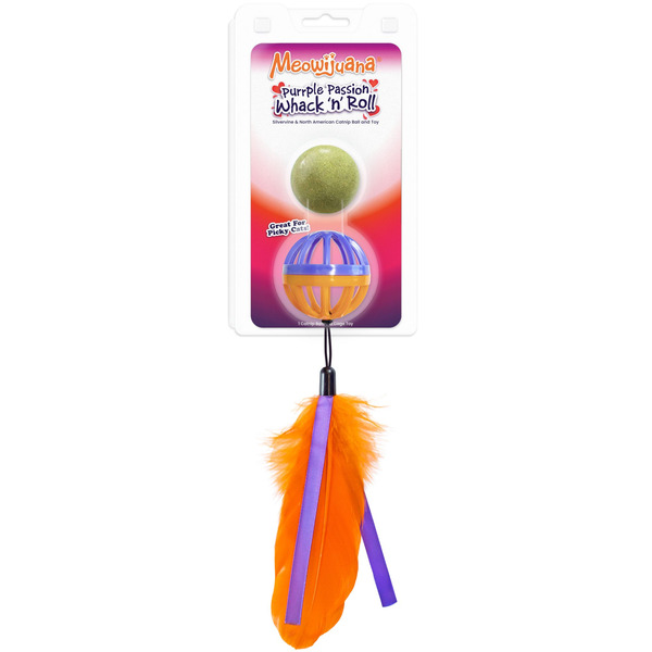 Meowijuana Purple Passion Whack 'n' Roll Compressed Catnip Ball Toy With Cage