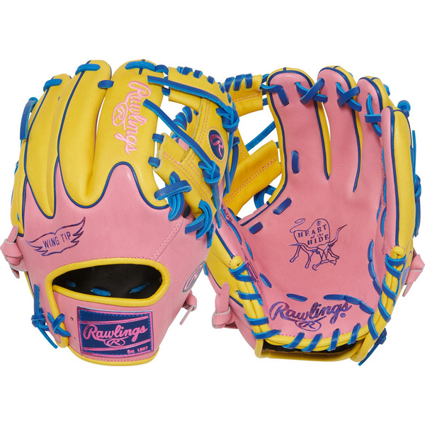 Rawlings Heart Of The Hide R2G Series Baseball Glove, 11.5 Inch, Right Hand Throw - Pink/Yellow