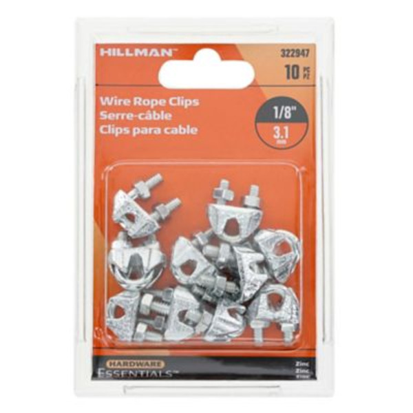 Hillman Hardware Essentials 1/8 in. Wire Cable Clamps, Zinc Plated, 10 pk.