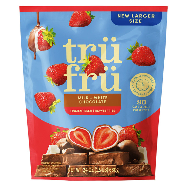 Tru Fru Milk and White Chocolate Frozen Strawberries, 24 oz