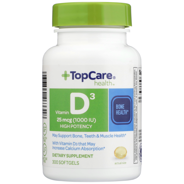 Top Care High Potency Vitamin D3 25 Mcg (1000 Iu) May Support Bone