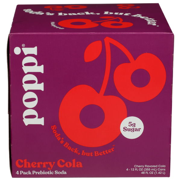 Poppi Cherry Cola Prebiotic Soda 4 Pack