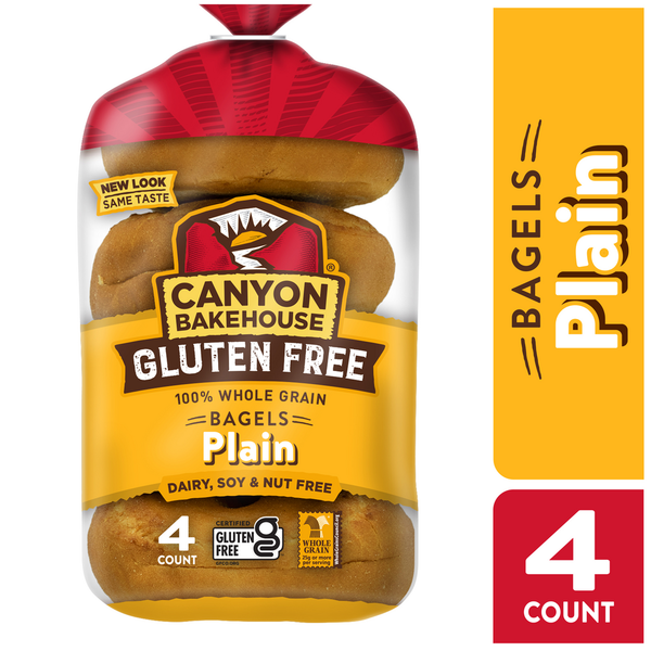Canyon Bakehouse Plain Bagels, Gluten Free, 100% Whole Grain, Frozen, 4 Count