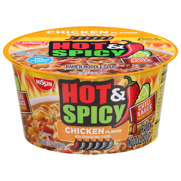 Nissin Ramen Noodle Soup, Hot & Spicy, Chicken