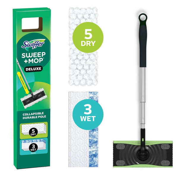 Swiffer Sweep Plus Mop Deluxe 2 In 1 Multi-surface Floor Cleaning Starter Kit (1-sweeper, 5-sweep Cloths, 3-mop Cloths)