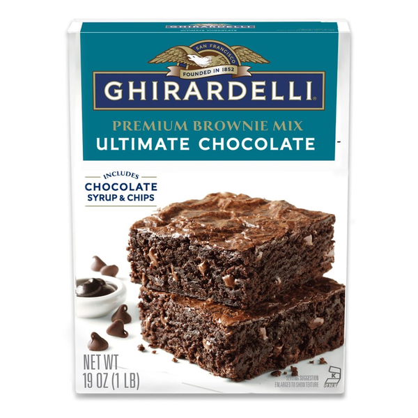 GHIRARDELLI Ultimate Chocolate Premium Brownie Mix, Includes Chocolate Syrup and Chips