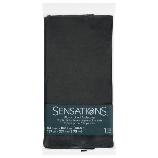 Sensations Black Plastic Lined Tablecover Same-Day Delivery or