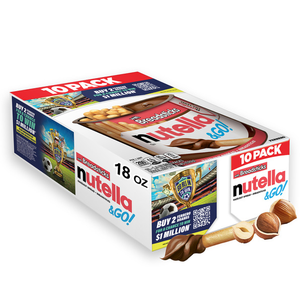 Nutella & Go Chocolate Hazelnut Spread with Cocoa + Breadsticks, 10 Snack  Packs, 1.8 oz  Each