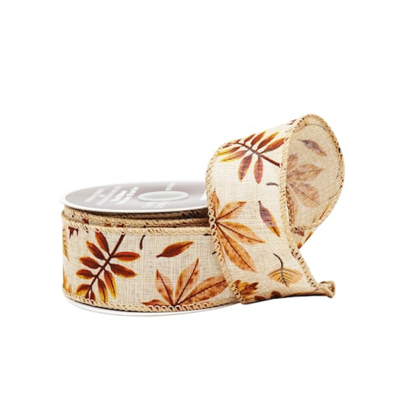 Celebrate It Fall Leaves Wired Faux Linen Ribbon, 1.5 in