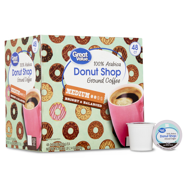 Great Value Great Value Donut Shop 100% Arabica Medium Roast Ground Coffee Pods, 48 Count — product image