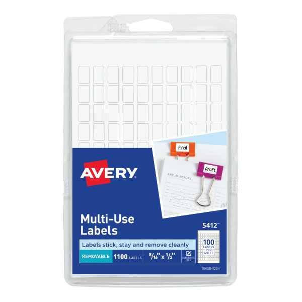 Avery 05412 1/2"x5/16" White Removable Multipurpose Labels