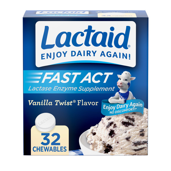 Lactaid Fast Act Lactose Relief Chewables, Vanilla, 32 Packs of 1